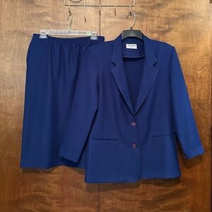 Vintage Alfred Dunner Fall Blazer & Skirt Suit Set Womens 8 & 10 Dark Blue USA